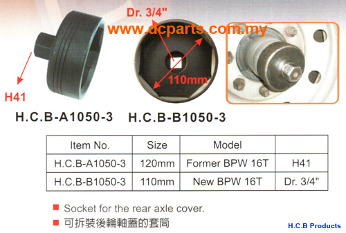 BPW TRAILER REAR WHEEL SOCKET TOOL NEW 16 TONS Dr. 3/4, 8 POINTS 110mm