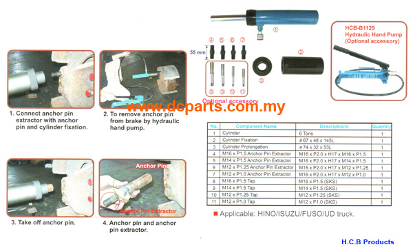 HINO / ISUZU / FUSO / NISSAN ANCHOR PIN REMOVER HYDRUALIC